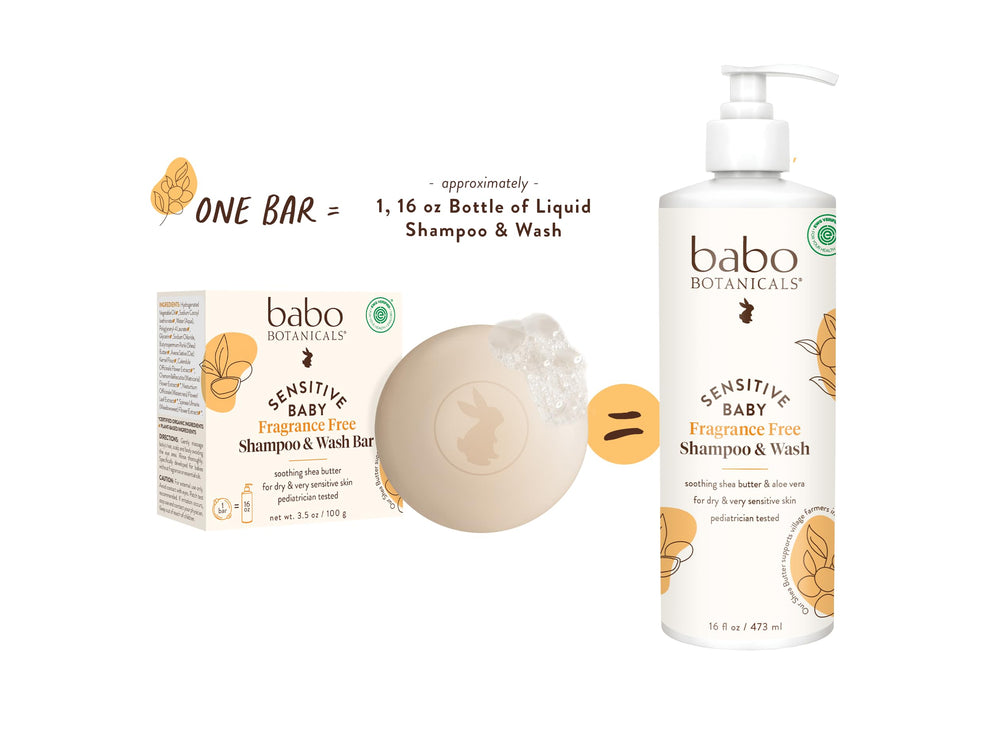 Babo Botanicals bar in hand showing compact travel-friendly benefit