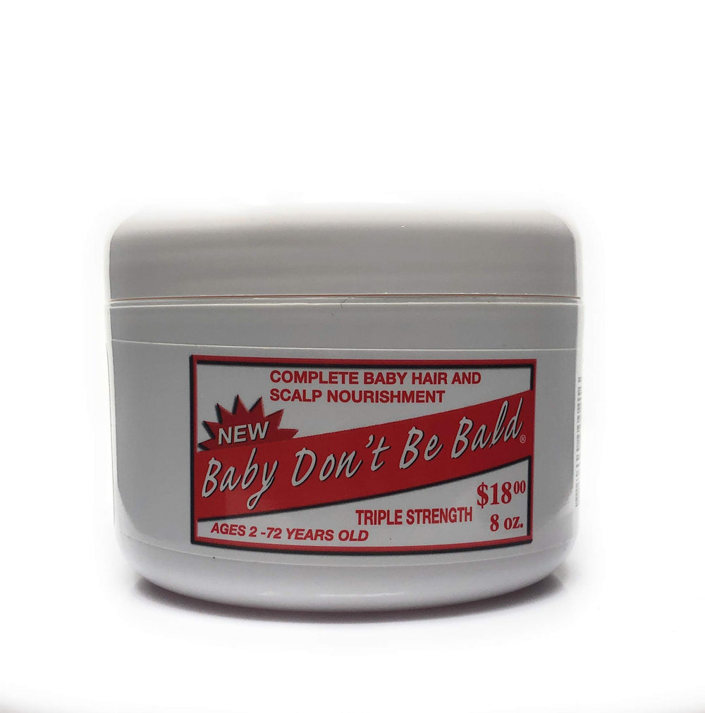 Baby Don't Be Bald front bottle view showing label and easy-pour cap, promotes gentle nourishment