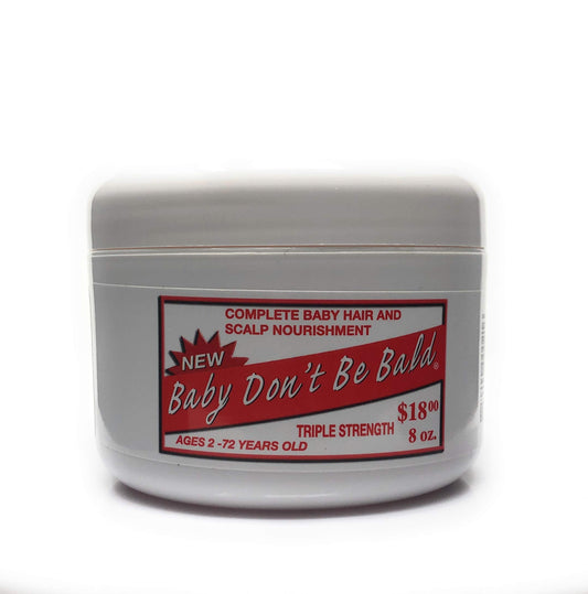 Baby Don't Be Bald front bottle view showing label and easy-pour cap, promotes gentle nourishment