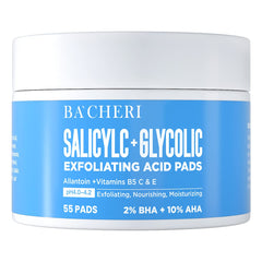 BACHERI jar front packaging showing label and 55 pads for easy reference and benefits