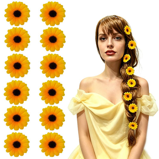 Backgarden mini sunflower front view showing bright petals and clip, adds cheerful accent