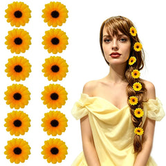 Backgarden mini sunflower front view showing bright petals and clip, adds cheerful accent