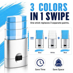 BADCOLOR close-up pigment stripe demonstrates bold blue and white payoff