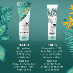 Badger sunscreen used at beach indicating reef-safe outdoor use