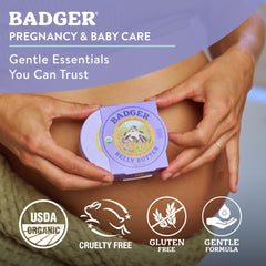 Applying Badger Belly Butter to pregnant belly to relieve dryness