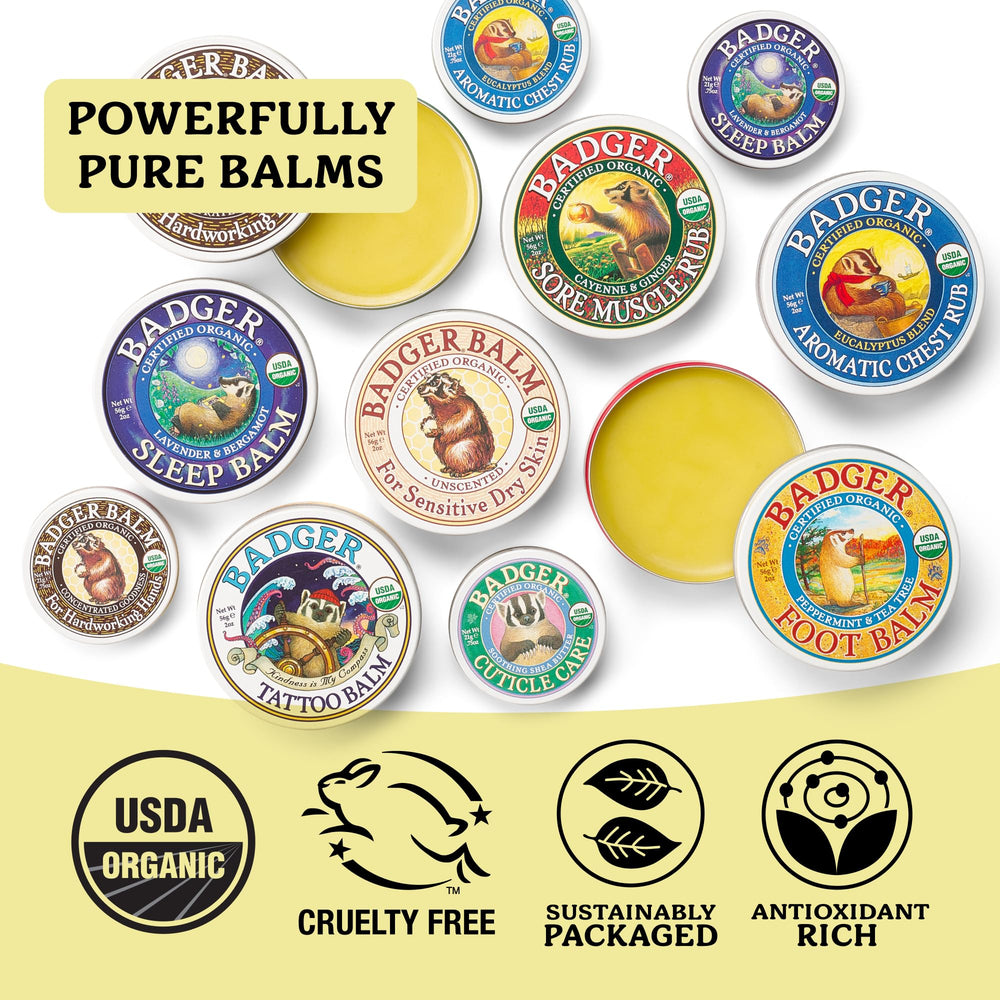 Badger balm being massaged into a heel to soothe and soften rough skin