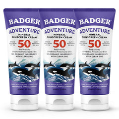 Badger front packaging showing SPF 50 unscented protection for outdoor use