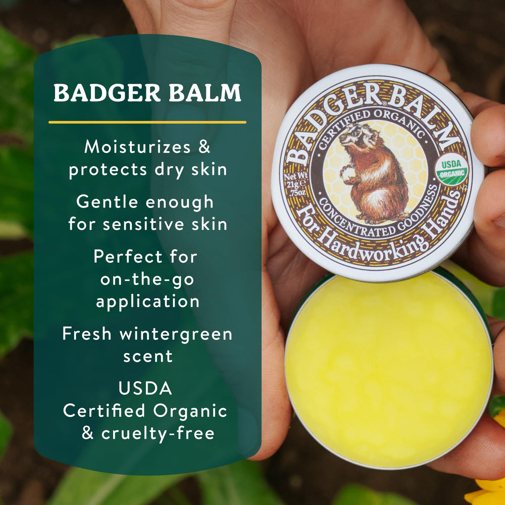 Badger open tin close-up showing smooth salve texture for deep moisture