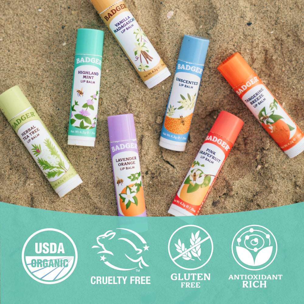 Badger label close-up showing organic ingredients and sustainable production benefits