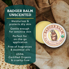 Badger open tin close-up texture highlighting smooth beeswax balm