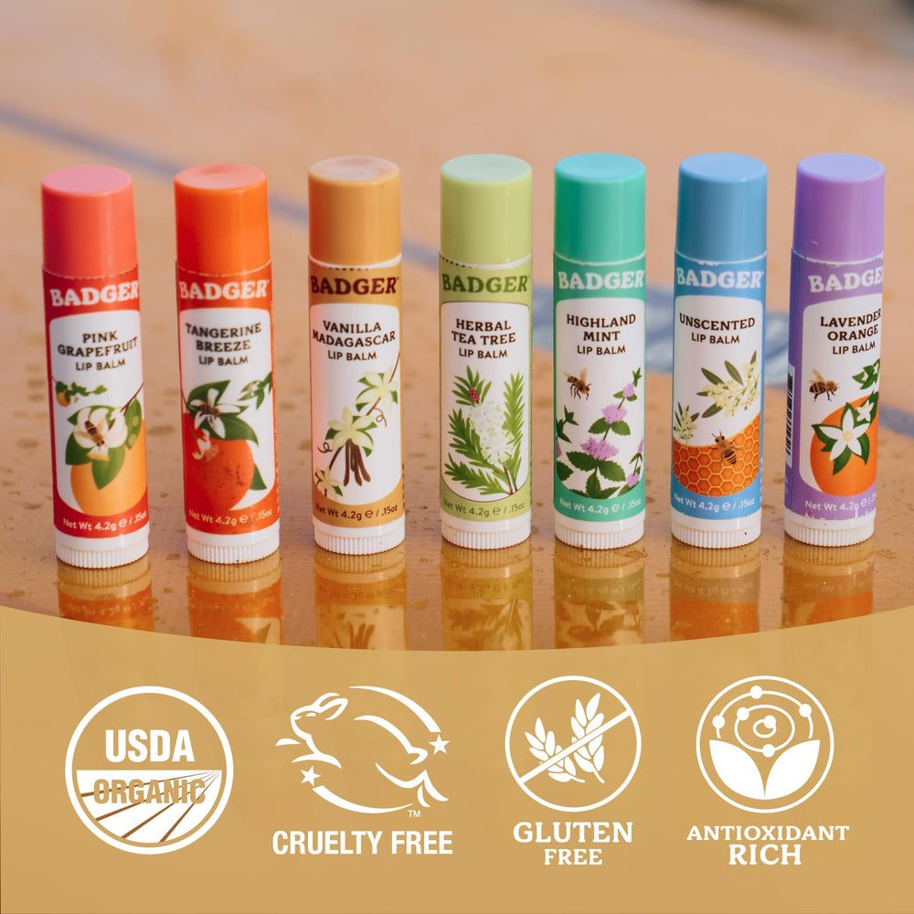 Badger arranged ingredients showing vanilla and beeswax for natural formula benefit