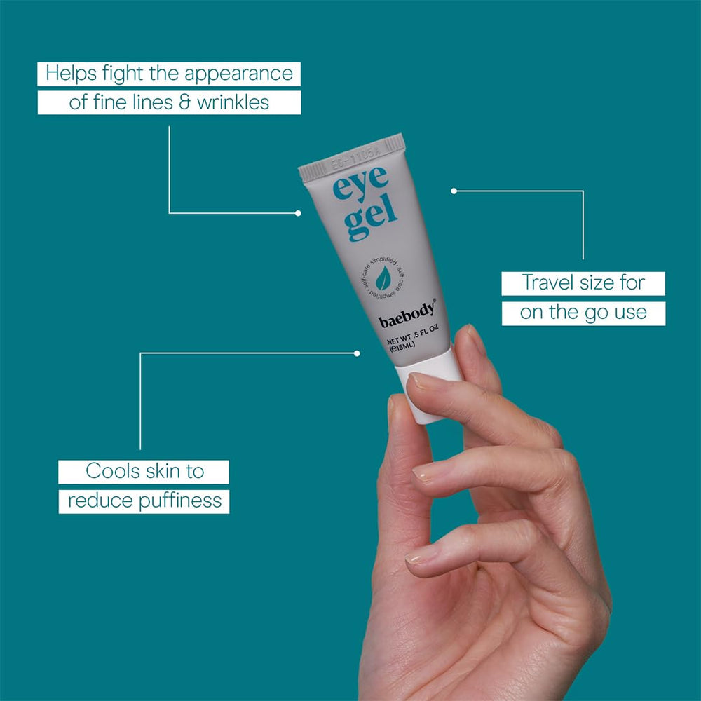Baebody eye gel open cap dispensing a small amount for targeted application