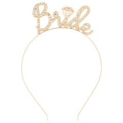 BAHABY bride headband front view showing gold finish and readable lettering
