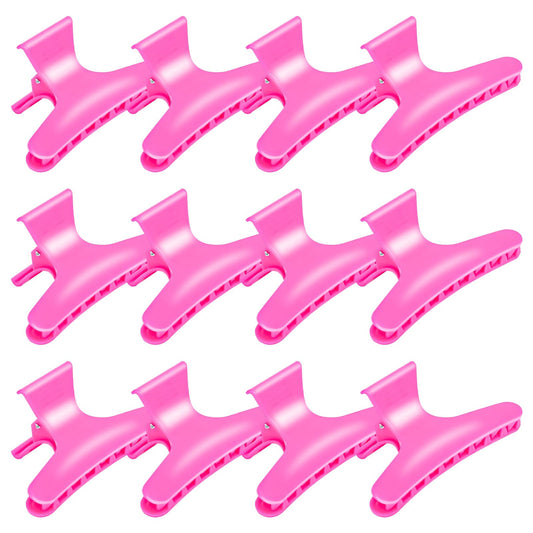 BAHABY front view of 12 hot-pink butterfly clips showing bright organized pack and benefit of visibility