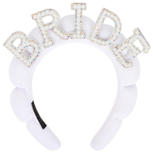 BAHABY front view of BRIDE pearl headband showing clear design and benefit