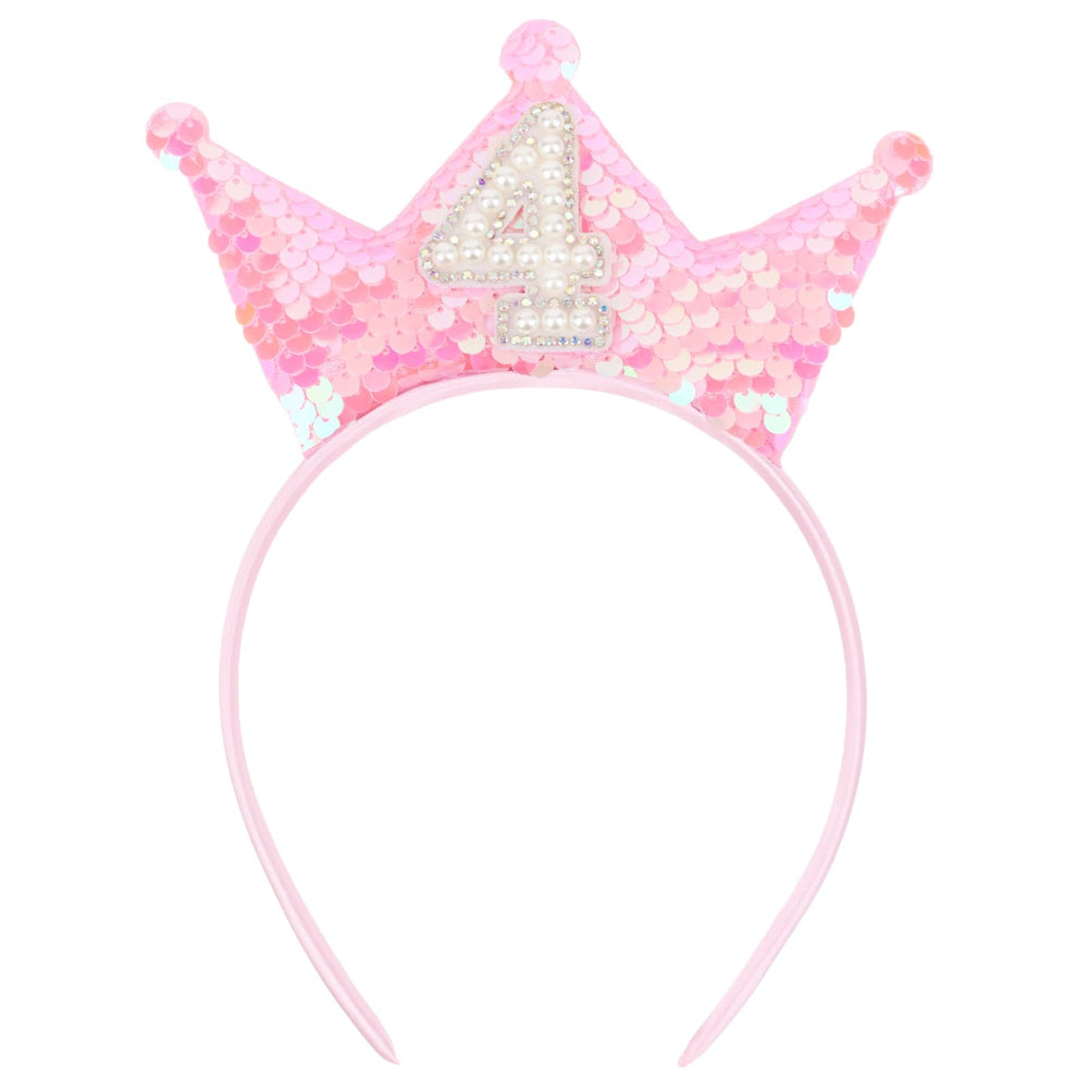 BAHABY front view of pink glitter crown headband, shows party-ready design