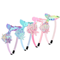 BAHABY mermaid headbands front view showing four colorful bands and motifs, easy party styling