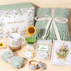 BaiCai gift box staged on a sofa conveying thoughtful self-care gifting