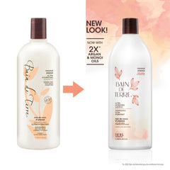 Bain de Terre shampoo pouring texture demonstrating rich moisturizing lather