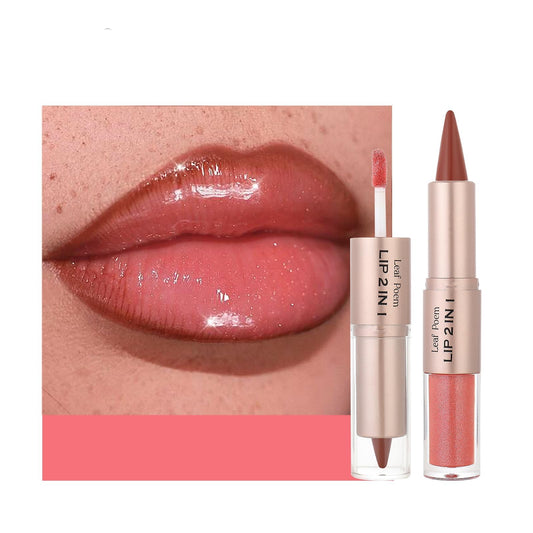 BAISEN DIARY front packaging showing the peach nude duo and benefit of convenient two-in-one use