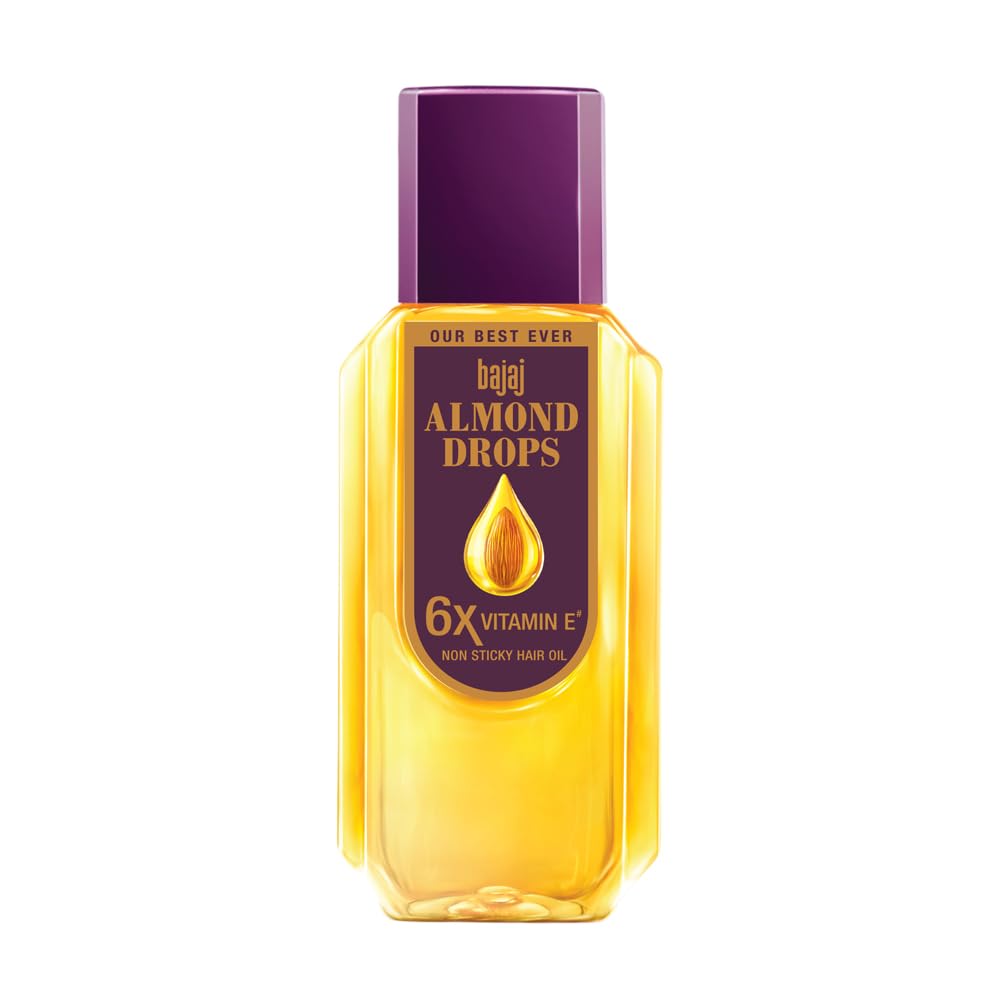 Close-up of Bajaj Almond Drops bottle neck and cap highlighting non-sticky pour