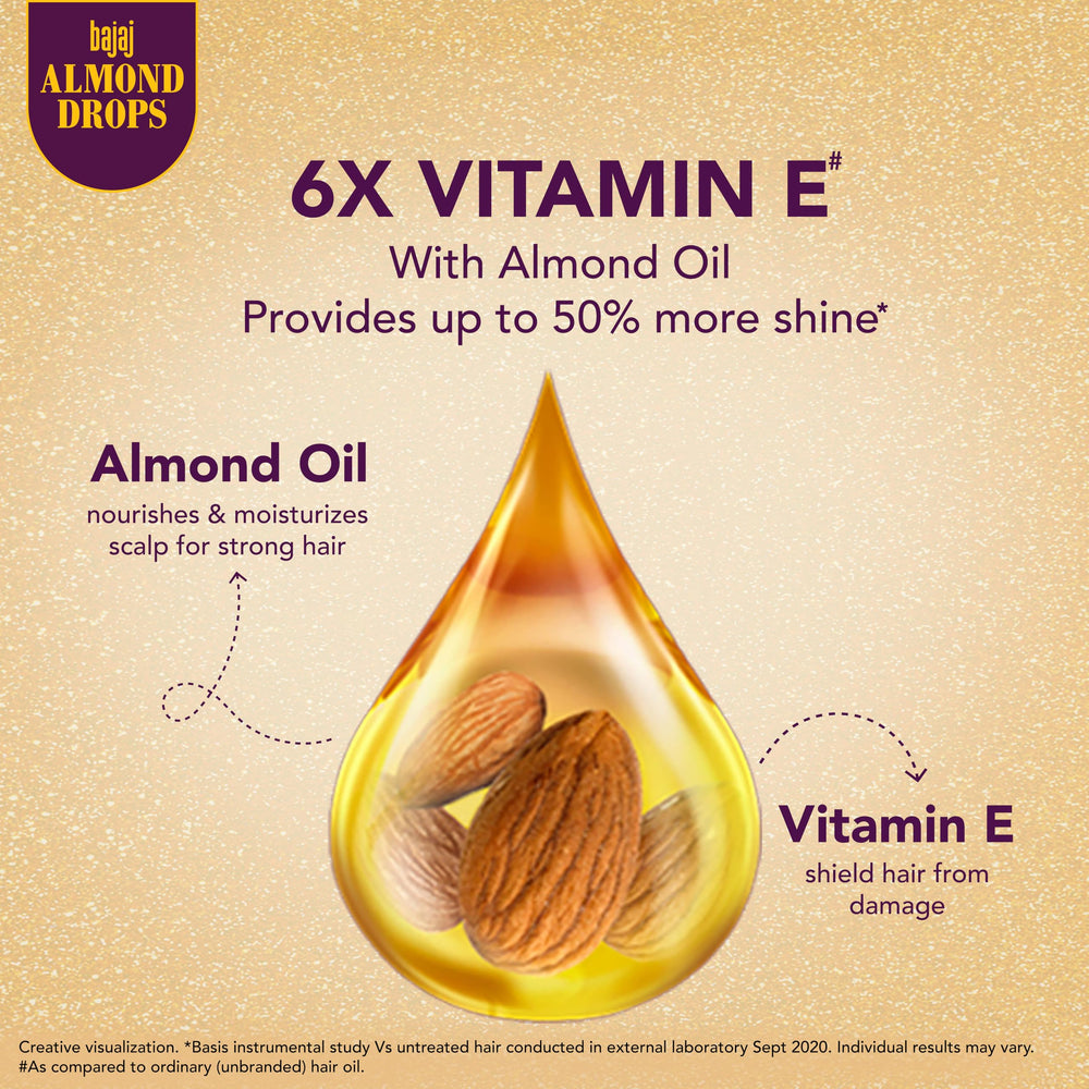 Bajaj Almond Drops texture applied on hair showing shine and easy absorption