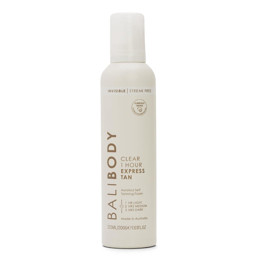 BALI BODY front packaging showing clear 1 hour express for quick bronze