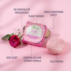 BAMBOEARTH close-up of rose shampoo bar texture showing smooth surface and conditioning benefit