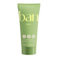 Ban front packaging showing 2.5 oz unscented stay dry lotion benefit: clear product identity