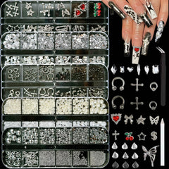 bana art front packaging showing five silver nail charm boxes and tools, conveys full kit