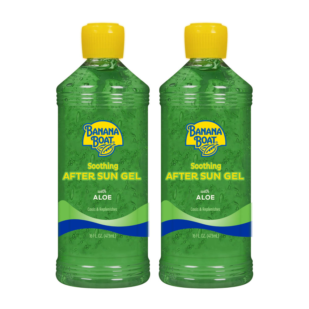 Banana Boat front packaging showing twin 16 fl oz bottles for post-sun relief