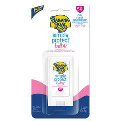 Banana Boat baby sunscreen stick front view showing compact travel size and easy application benefit