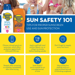 Banana Boat spray application on child’s shoulder for fast coverage