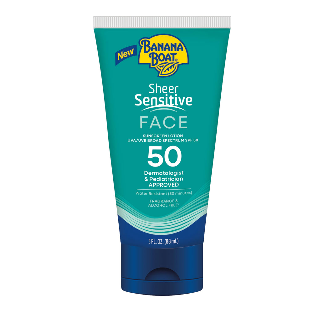 Banana Boat front packaging showing SPF 50 and travel size benefits