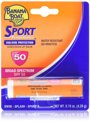 Banana Boat sport lip balm front packaging showing tube and SPF protection