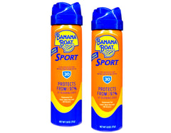 Banana Boat front packaging showing SPF 30 travel spray protecting on the go