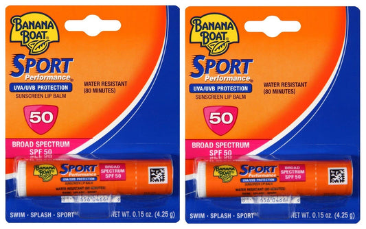 Banana Boat Sport front packaging showing two SPF 50 tubes for reliable protection