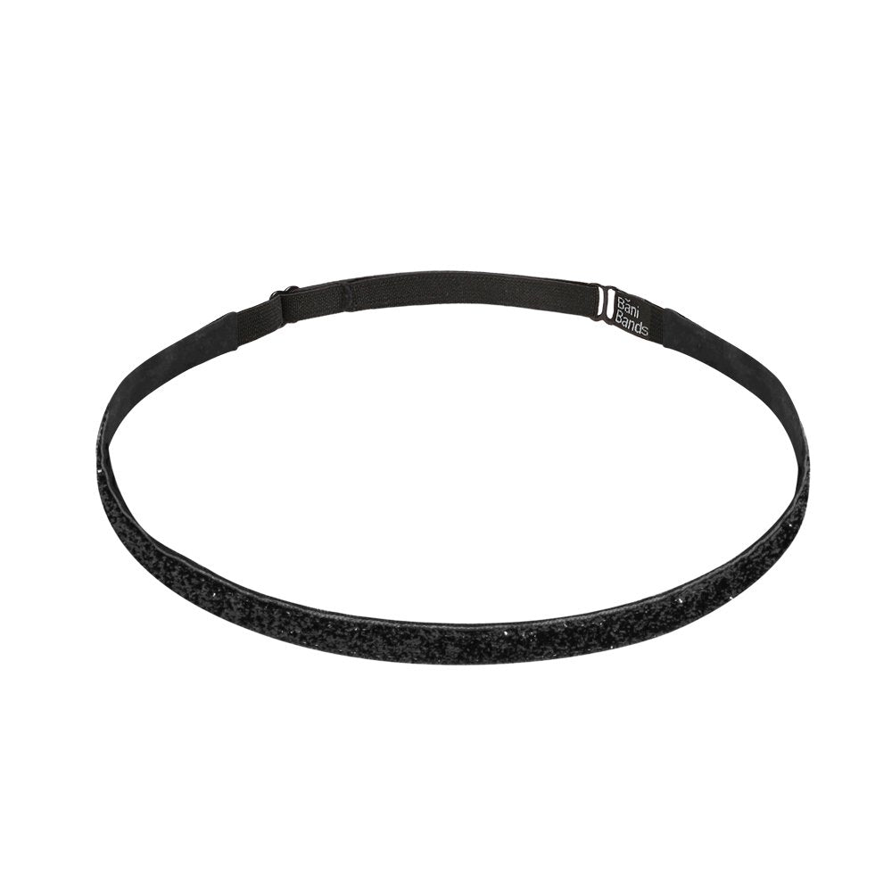 Bani Bands glitter black headband front view shows slim sparkly design and comfort