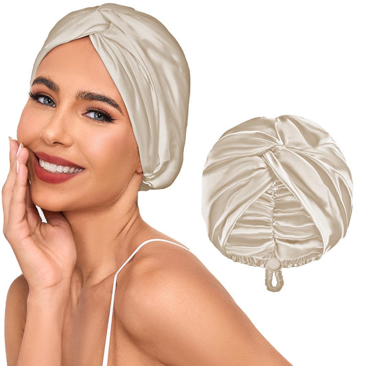 Baqzqudnl bonnet front view showing elegant champagne finish and comfortable fit