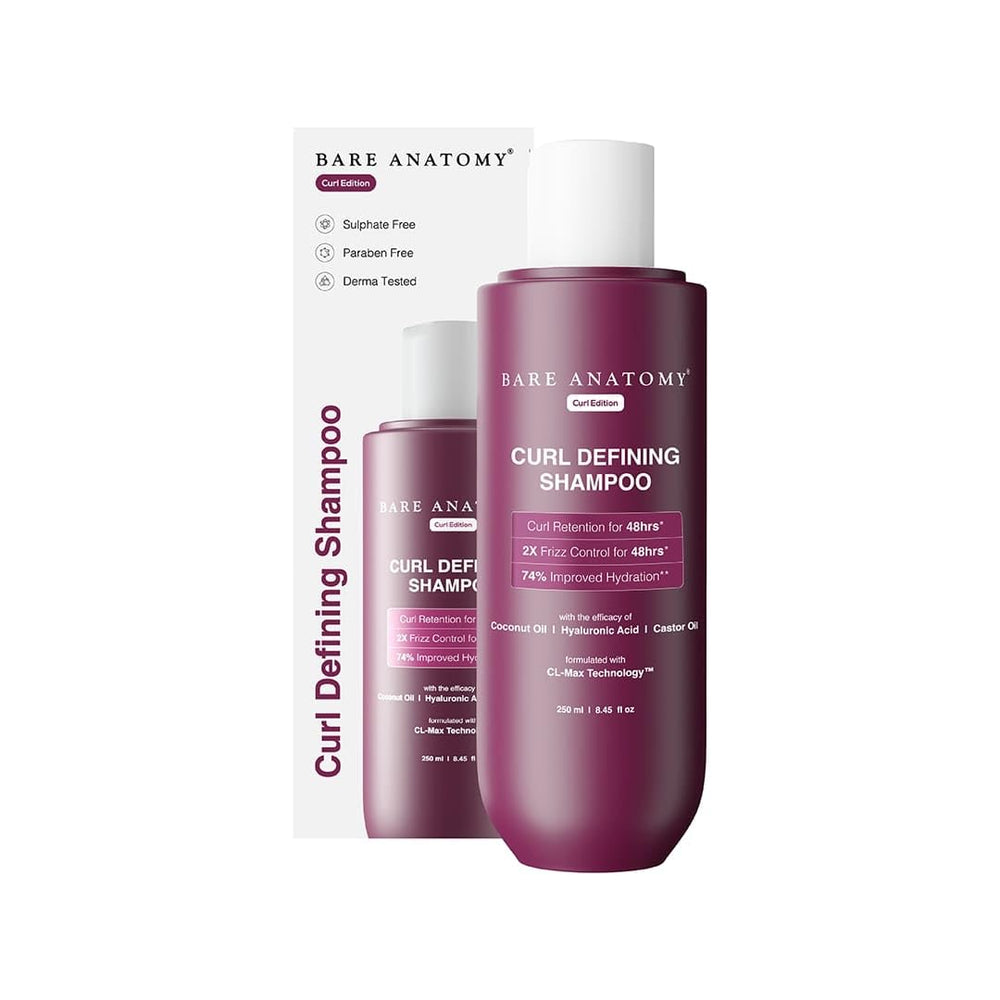 Bare Anatomy front bottle showing curl defining shampoo for clear curl benefits