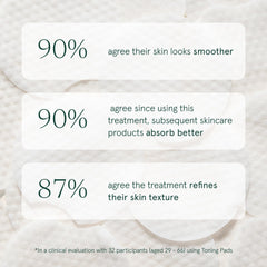 Barefaced pad applying to cheek to gently resurface and clear pores