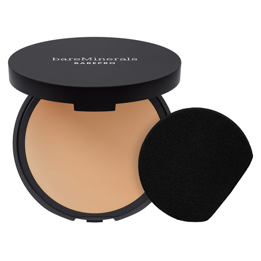 bareMinerals compact front view showing sleek matte case and brand benefit