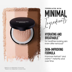 bareMinerals compact next to a coin showing size and portability benefit
