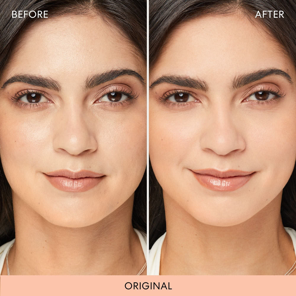 bareMinerals powder next to teaspoon showing size and coverage benefit