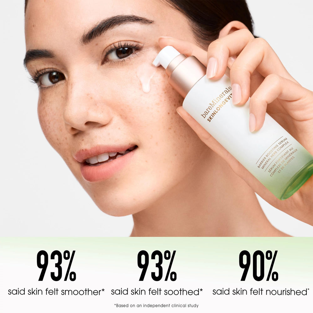 bareMinerals bottle label detail highlighting ingredients and clean formula