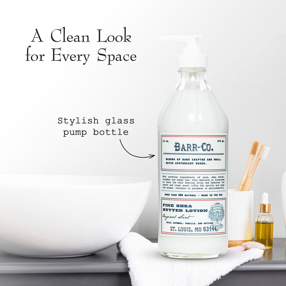 BARR-CO bottle styled on bathroom shelf highlighting decor-friendly packaging benefit