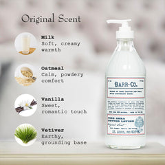 BARR-CO oat vanilla vetiver ingredient trio staged to show natural scent sources