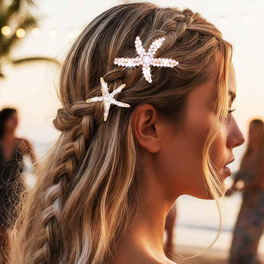 BARTOSI clips worn in beach waves adding shimmer and seaside charm
