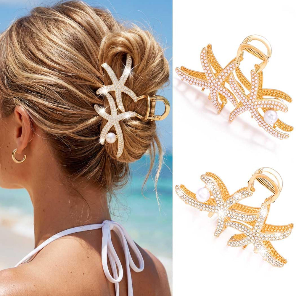 BARTOSI front view of gold starfish clips showing decorative finish and secure hold