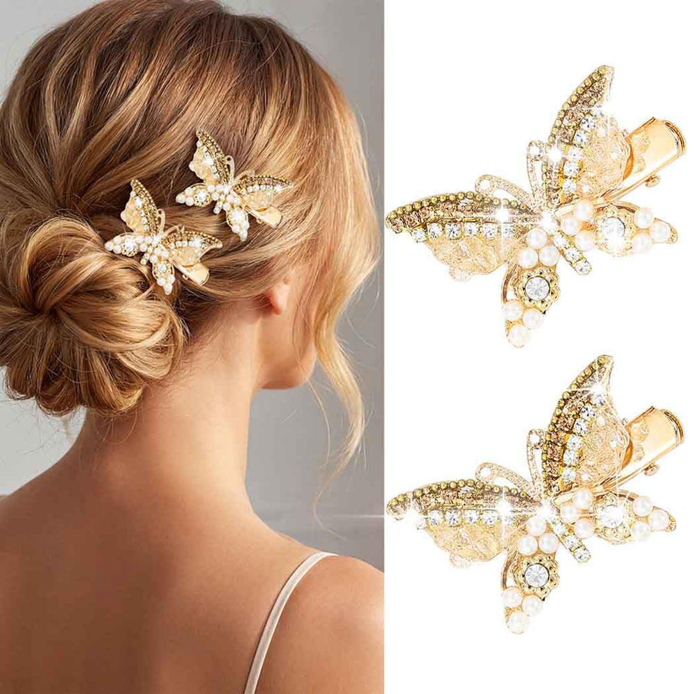 BARTOSI gold butterfly clip front view shows elegant sparkle and secure hold